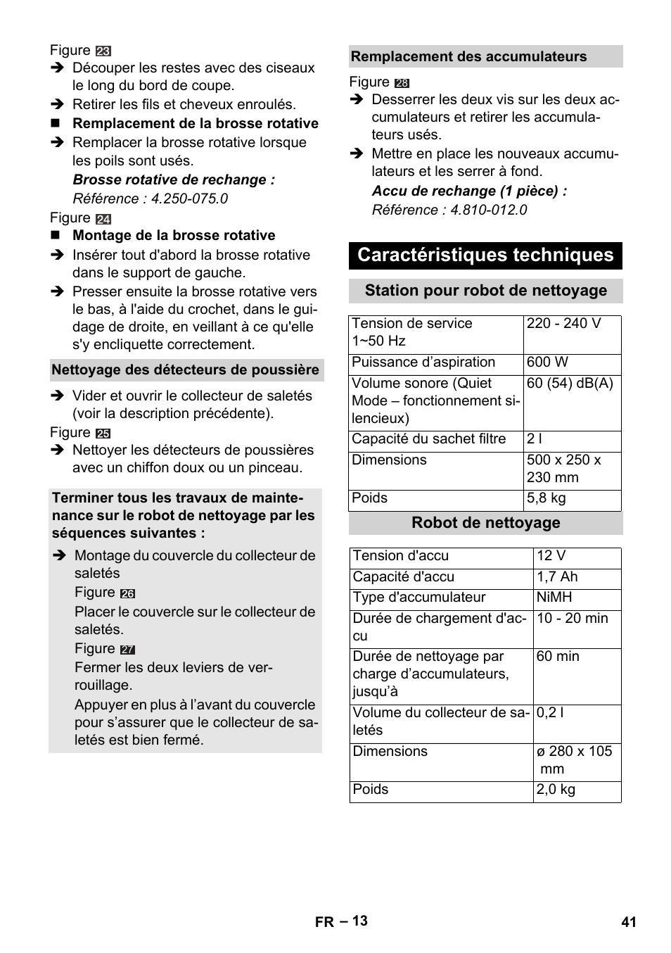 Caractéristiques techniques | Karcher Robot RC 3000 User Manual | Page 41 / 400