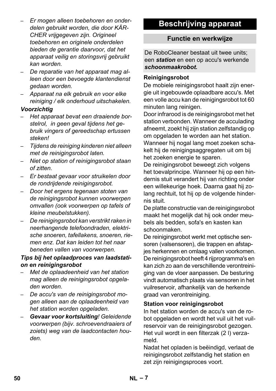 Beschrijving apparaat | Karcher Robot RC 3000 User Manual | Page 50 / 400