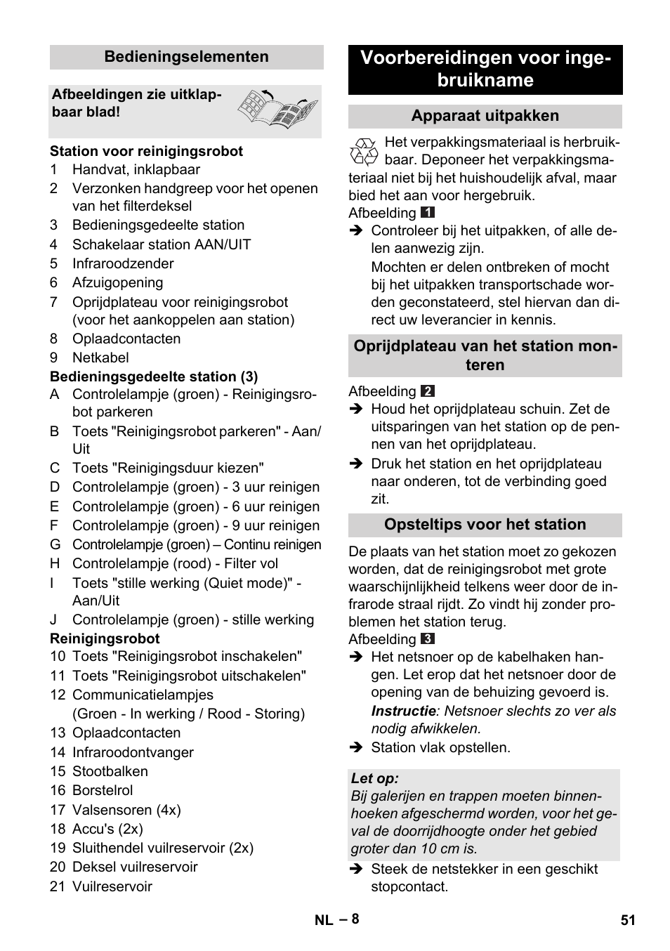 Voorbereidingen voor inge- bruikname | Karcher Robot RC 3000 User Manual | Page 51 / 400