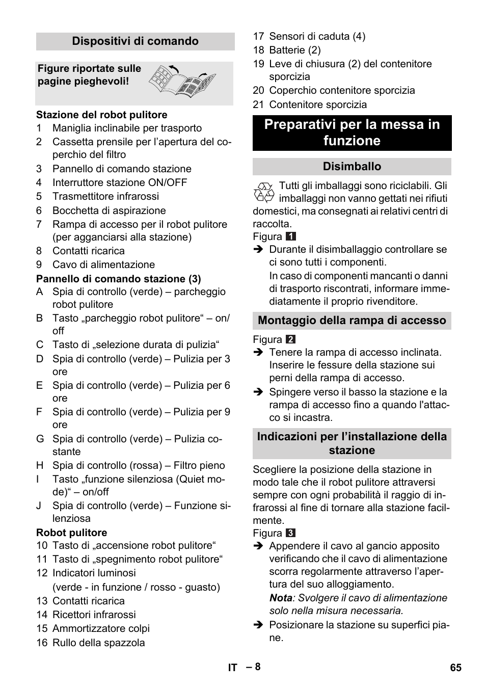 Preparativi per la messa in funzione | Karcher Robot RC 3000 User Manual | Page 65 / 400