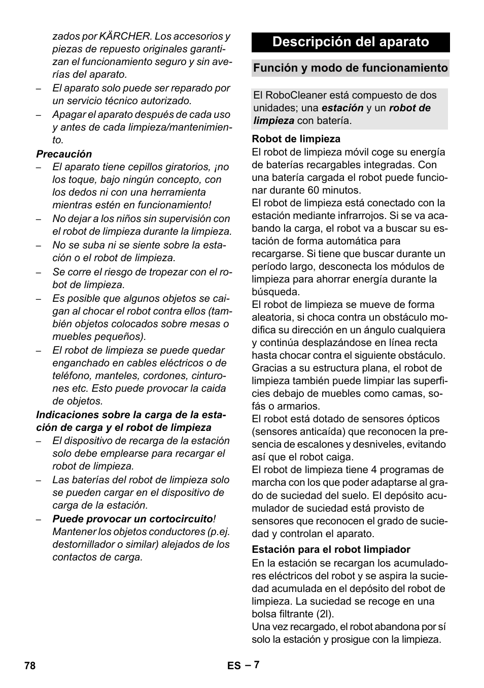 Descripción del aparato | Karcher Robot RC 3000 User Manual | Page 78 / 400