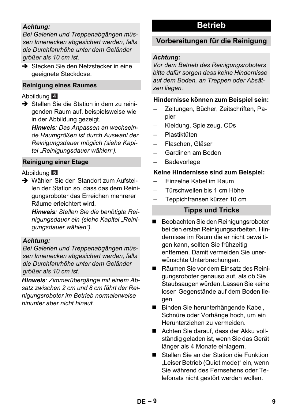 Betrieb | Karcher Robot RC 3000 User Manual | Page 9 / 400
