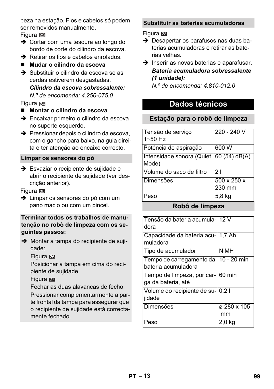 Dados técnicos | Karcher Robot RC 3000 User Manual | Page 99 / 400