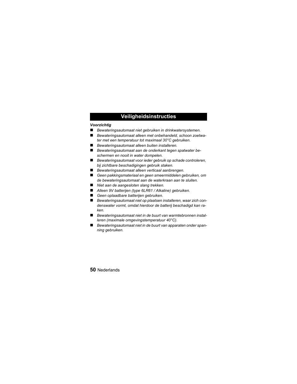 Veiligheidsinstructies | Karcher Unità d'irrigazione WU 90-72 User Manual | Page 50 / 94