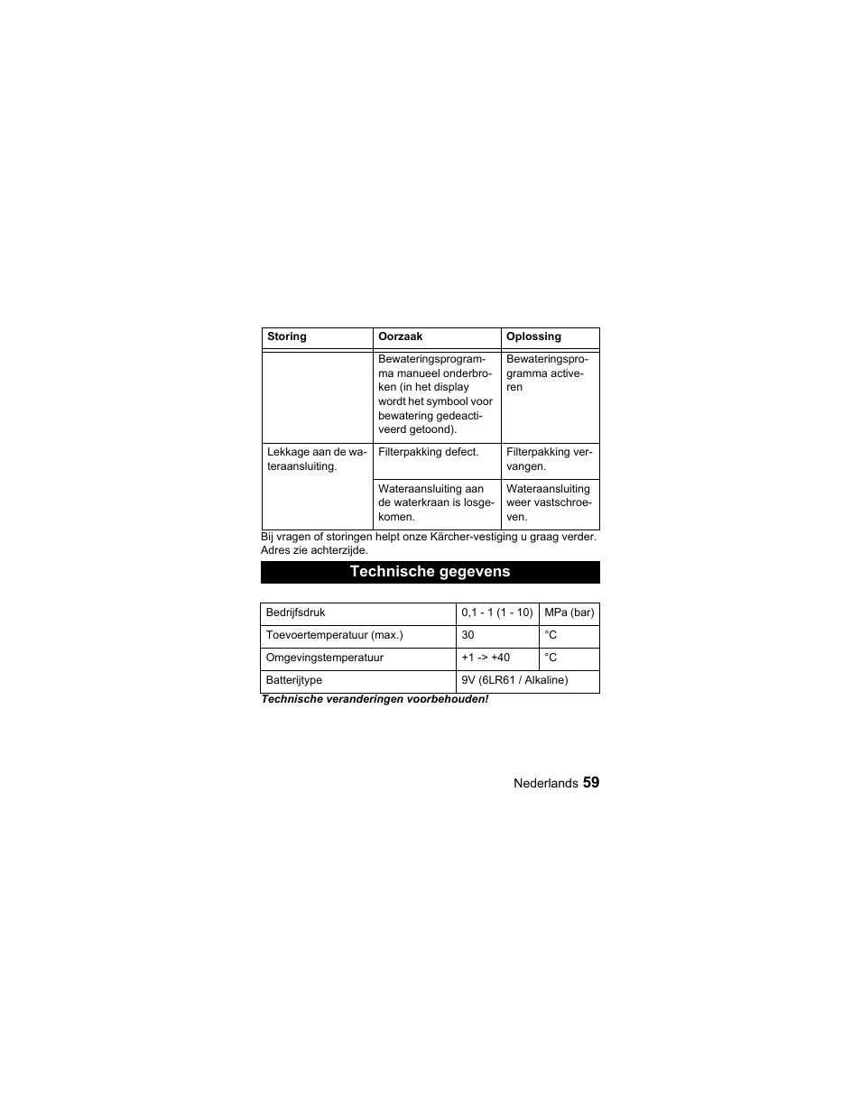 Technische gegevens | Karcher Unità d'irrigazione WU 90-72 User Manual | Page 59 / 94