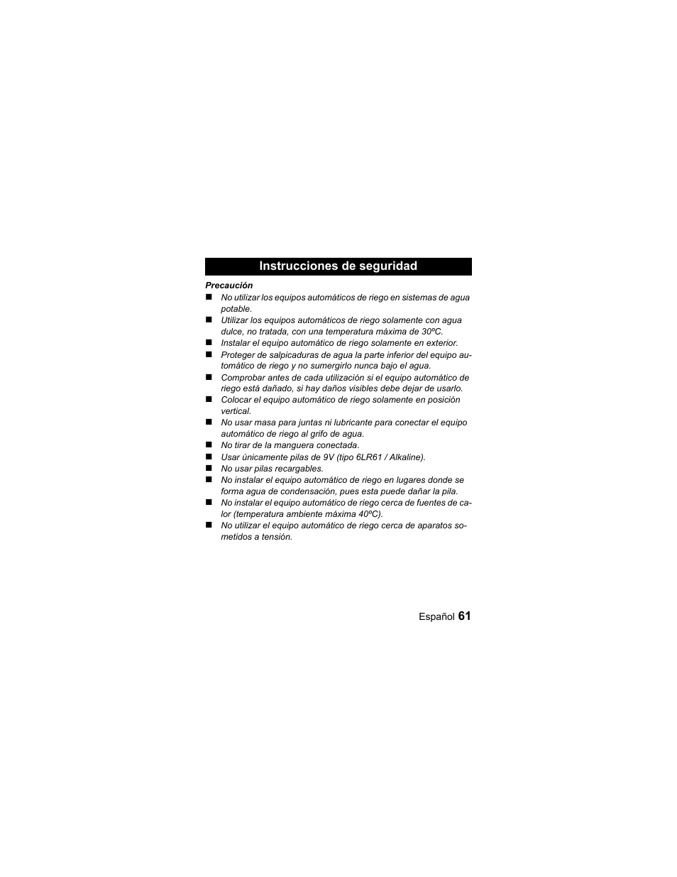 Instrucciones de seguridad | Karcher Unità d'irrigazione WU 90-72 User Manual | Page 61 / 94