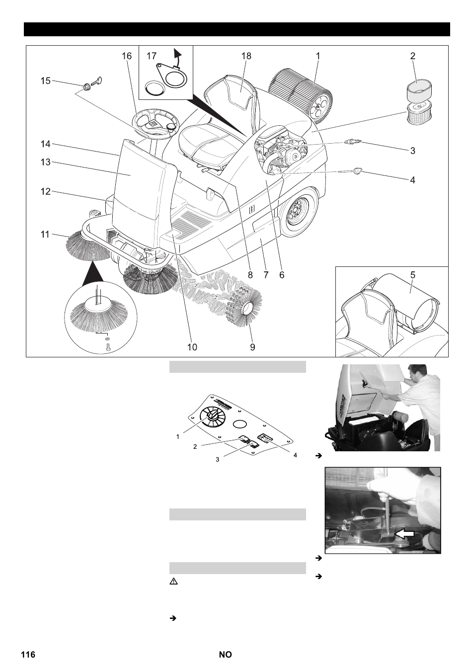 Betjenings- og funksjonelementer | Karcher KM 100-100 R P User Manual | Page 116 / 380