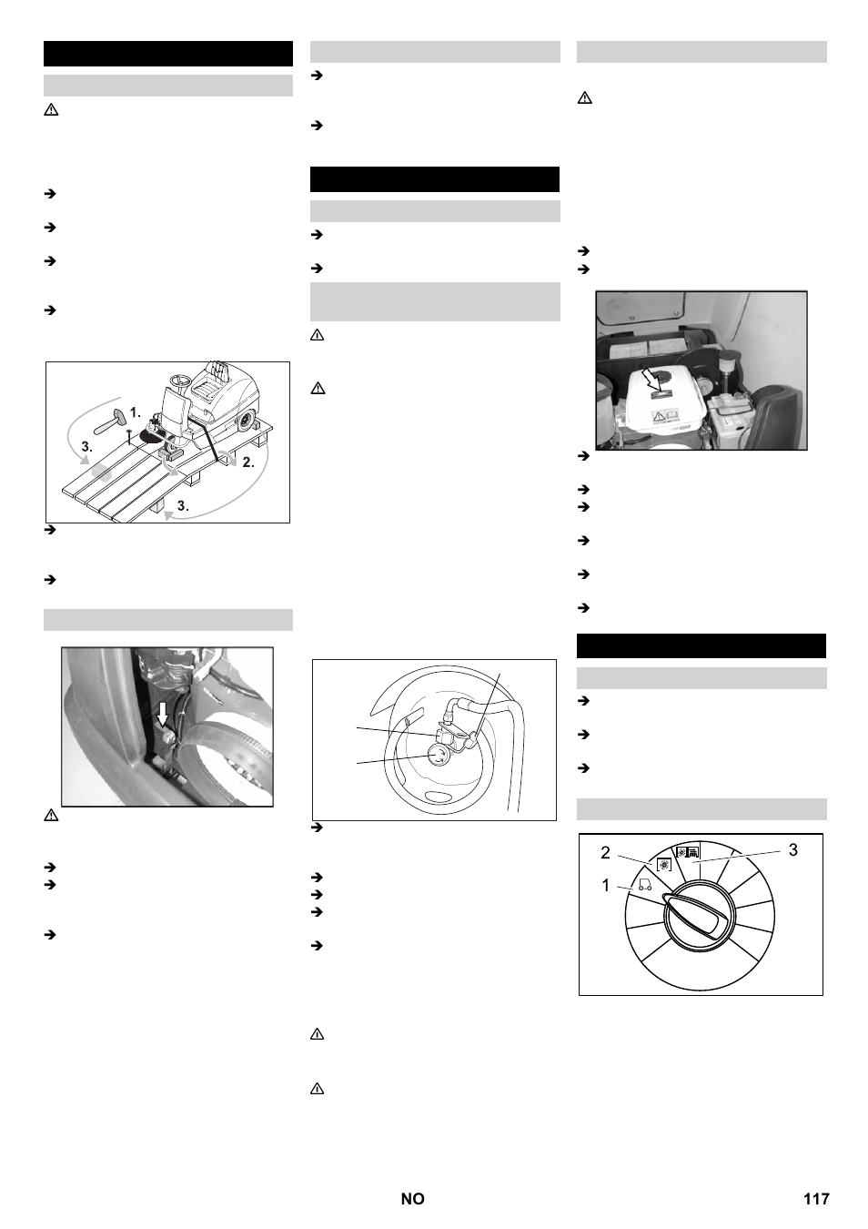 Før den tas i bruk, Ta i bruk, Drift | Karcher KM 100-100 R P User Manual | Page 117 / 380