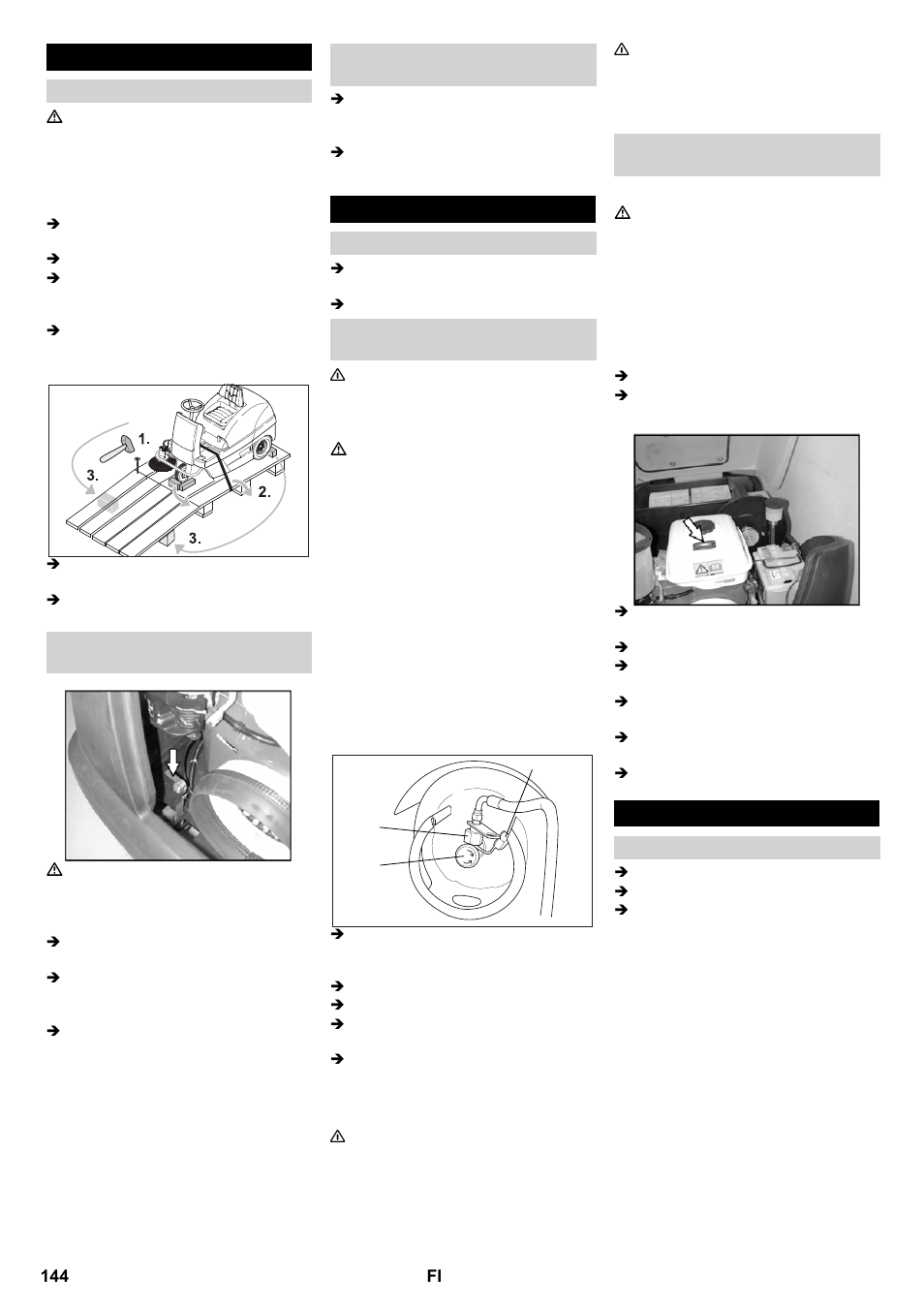 Ennen käyttöönottoa, Käyttöönotto, Käyttö | Karcher KM 100-100 R P User Manual | Page 144 / 380