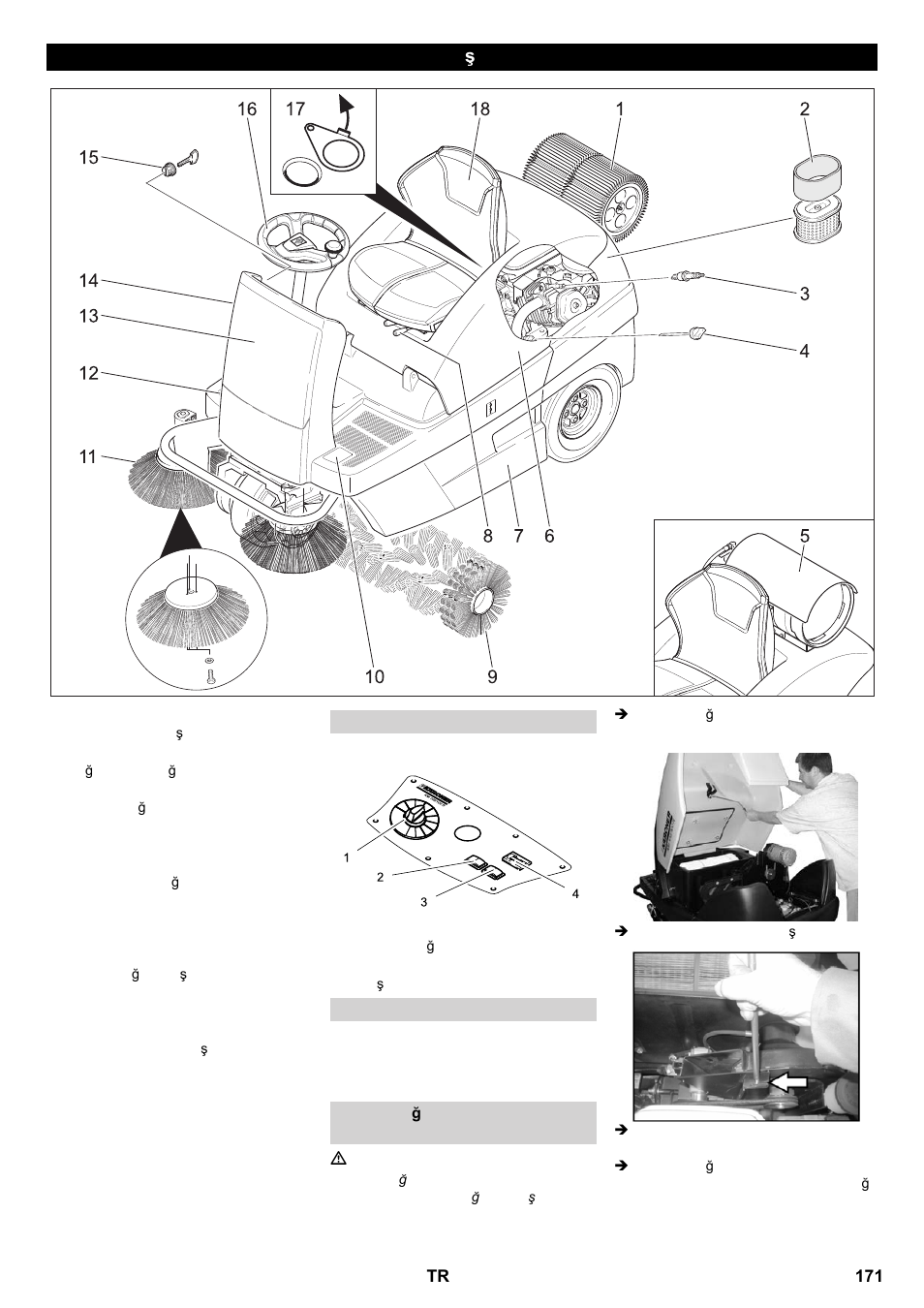 Kullanım ve çalışma elemanları | Karcher KM 100-100 R P User Manual | Page 171 / 380