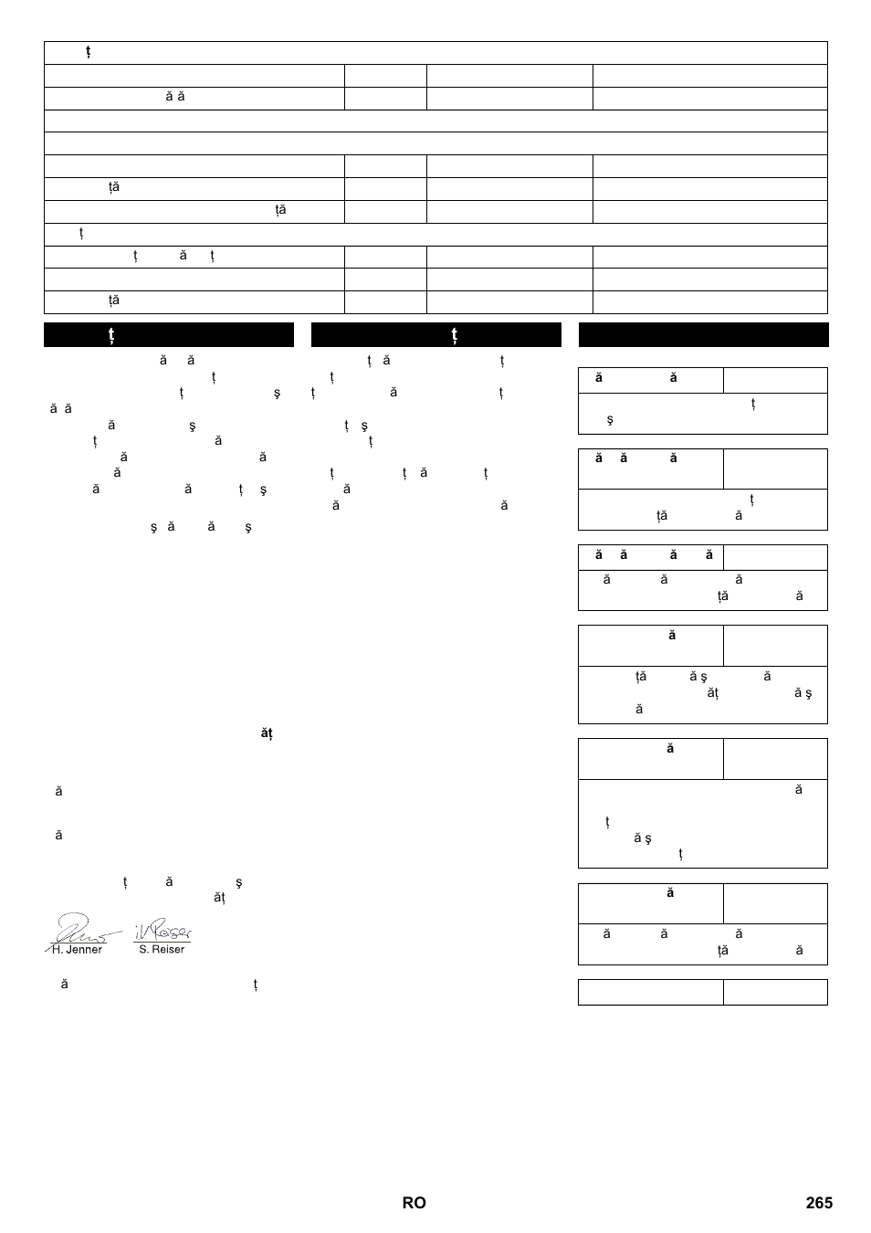 Declaraţie de conformitate ce, Garanţie accesorii | Karcher KM 100-100 R P User Manual | Page 265 / 380