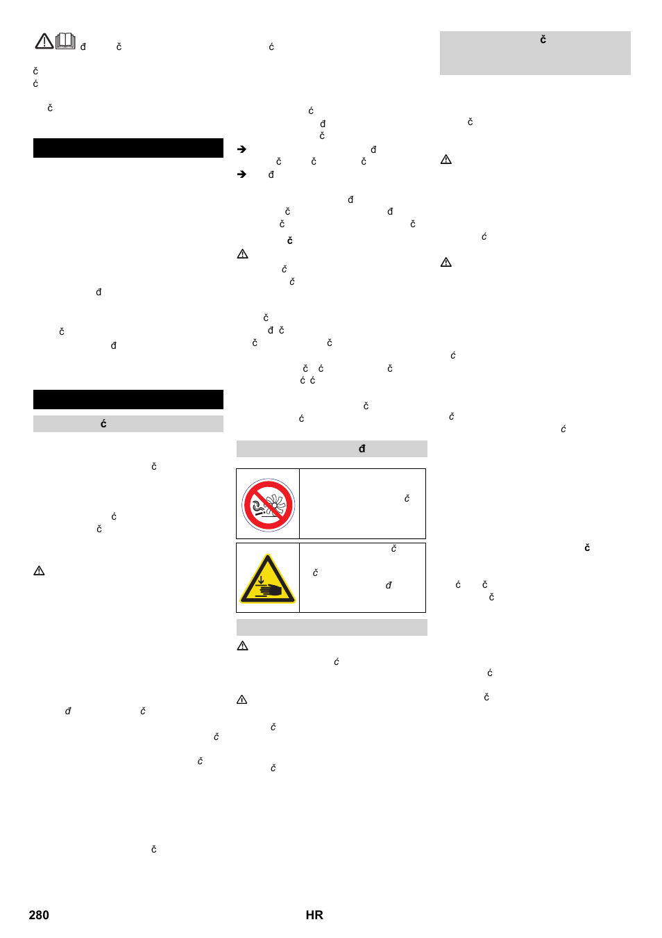 Hrvatski, Pregled sadržaja, Sigurnosni napuci | Karcher KM 100-100 R P User Manual | Page 280 / 380