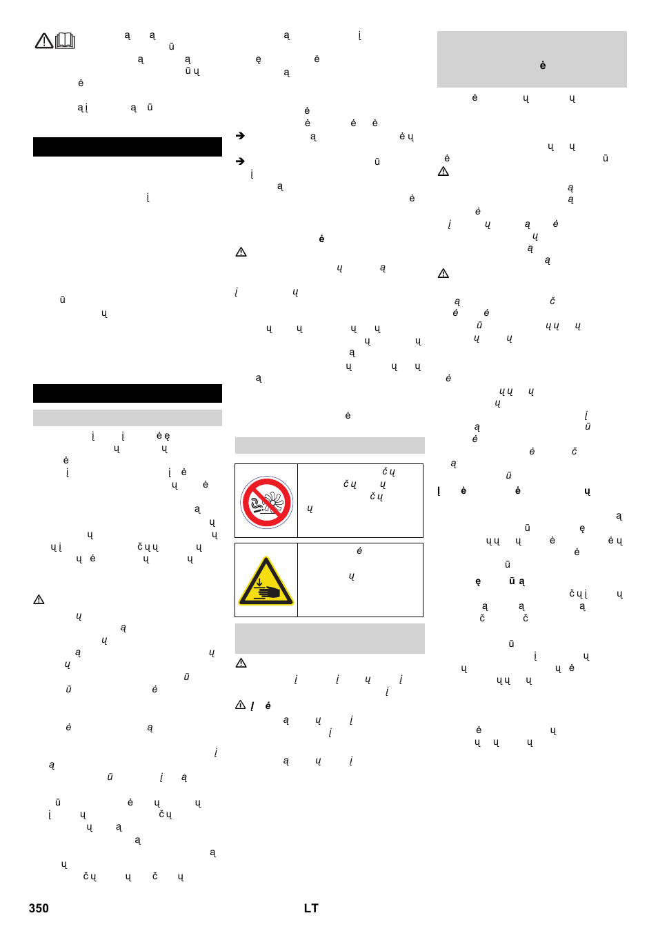 Lietuviškai, Turinys, Saugos reikalavimai | Karcher KM 100-100 R P User Manual | Page 350 / 380