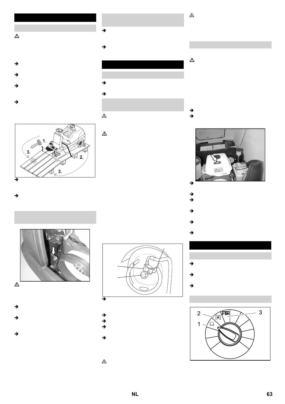 Voor de inbedrijfstelling, Inbedrijfstelling, Werking | Karcher KM 100-100 R P User Manual | Page 63 / 380