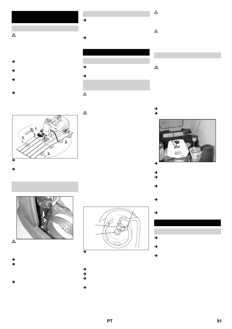 Antes de colocar em funcio- namento, Colocação em funcionamento, Funcionamento | Karcher KM 100-100 R P User Manual | Page 91 / 380
