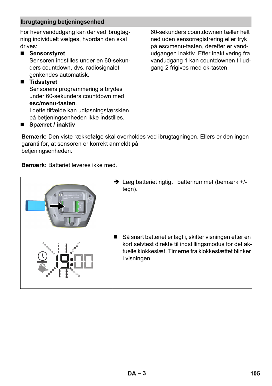 Ibrugtagning betjeningsenhed | Karcher SensorTimer TM ST6 DUO eco!ogic User Manual | Page 105 / 374