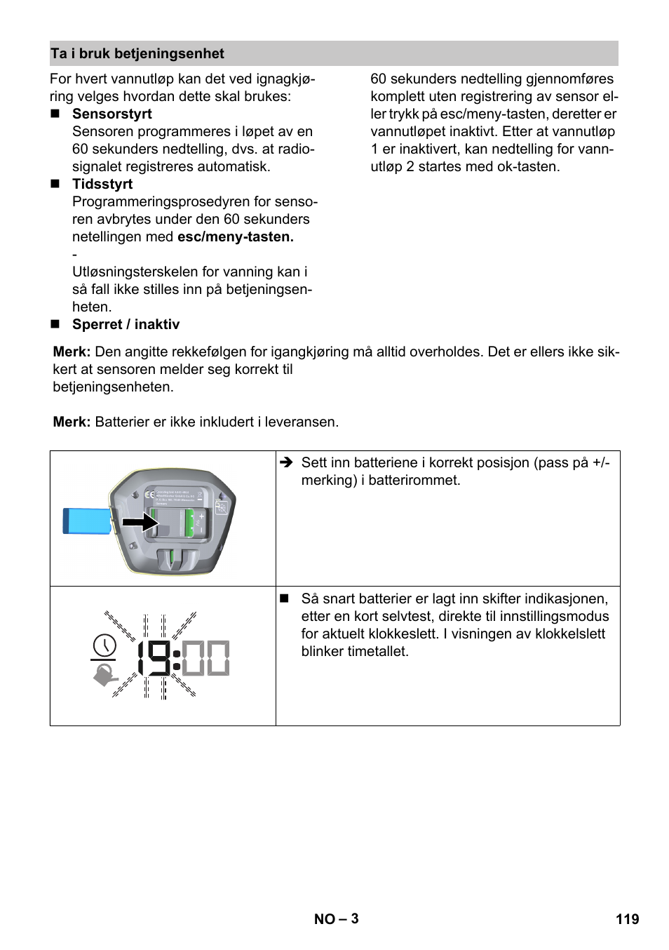 Ta i bruk betjeningsenhet | Karcher SensorTimer TM ST6 DUO eco!ogic User Manual | Page 119 / 374