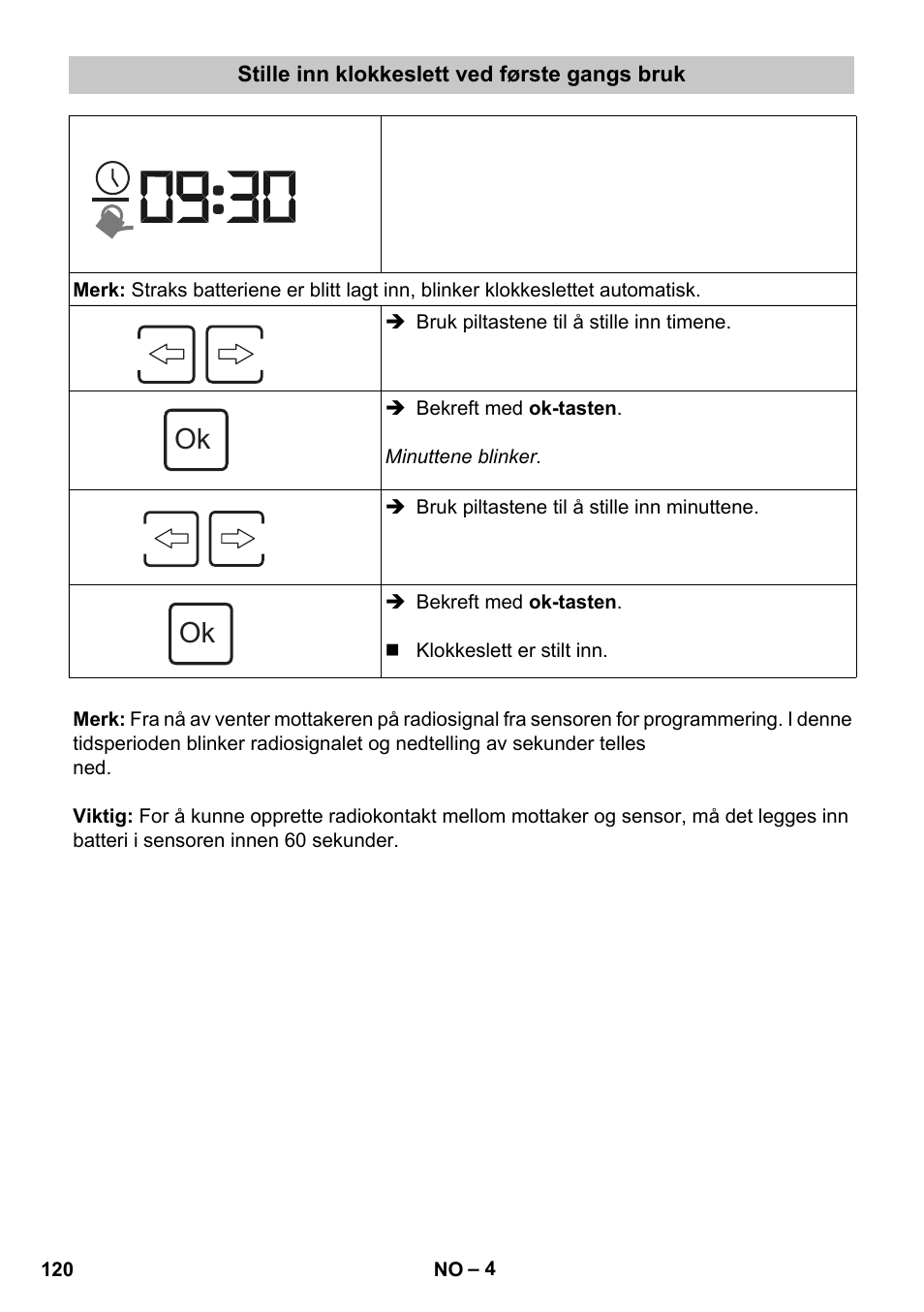 Stille inn klokkeslett ved første gangs bruk | Karcher SensorTimer TM ST6 DUO eco!ogic User Manual | Page 120 / 374