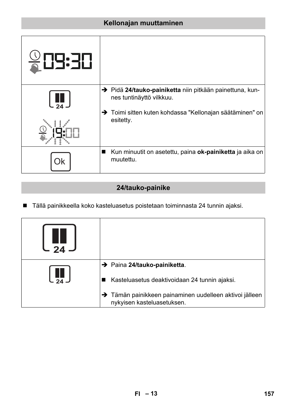 Kellonajan muuttaminen, 24/tauko-painike | Karcher SensorTimer TM ST6 DUO eco!ogic User Manual | Page 157 / 374