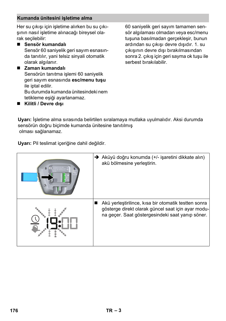 Kumanda ünitesini işletime alma | Karcher SensorTimer TM ST6 DUO eco!ogic User Manual | Page 176 / 374