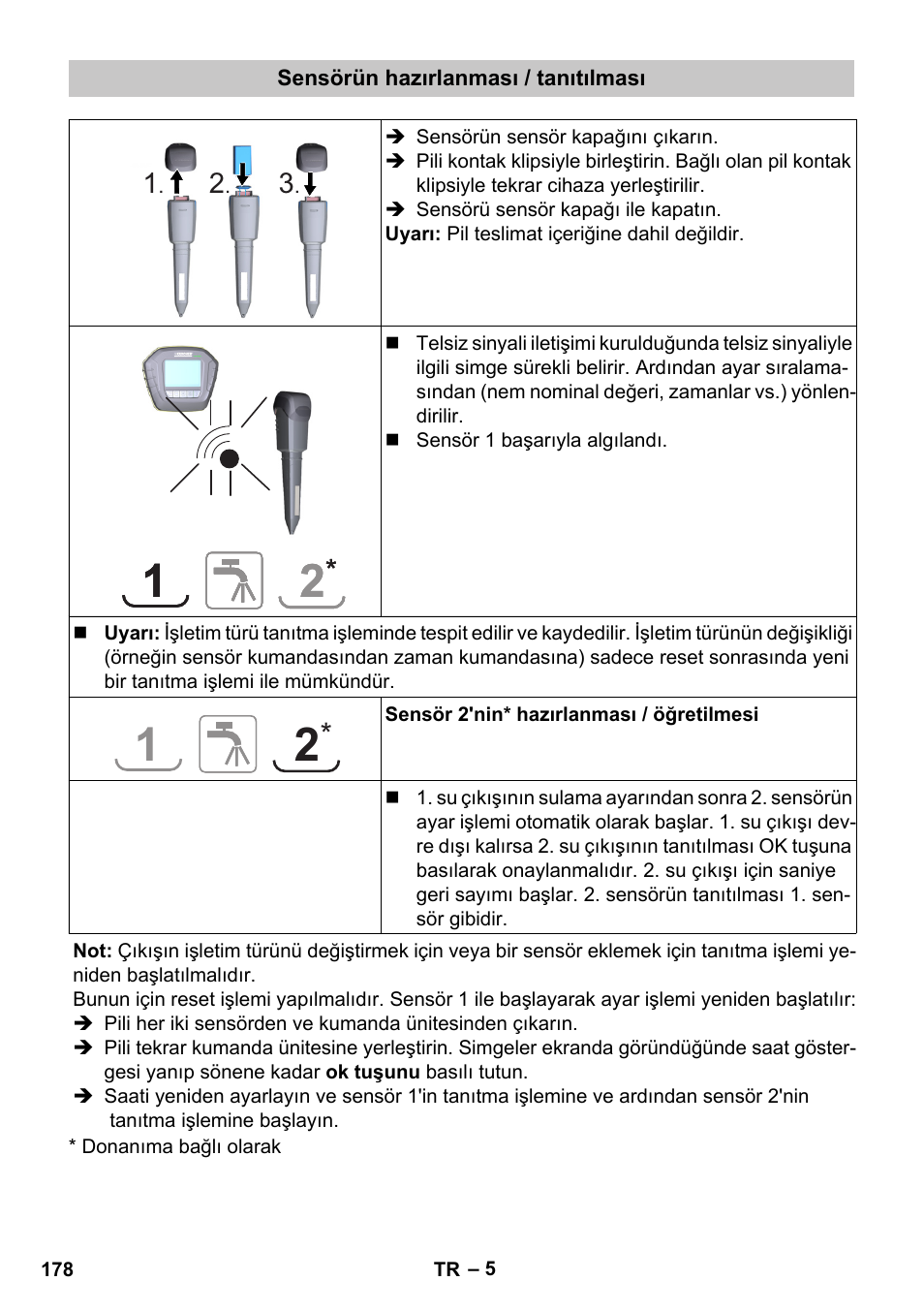 Sensörün hazırlanması / tanıtılması | Karcher SensorTimer TM ST6 DUO eco!ogic User Manual | Page 178 / 374