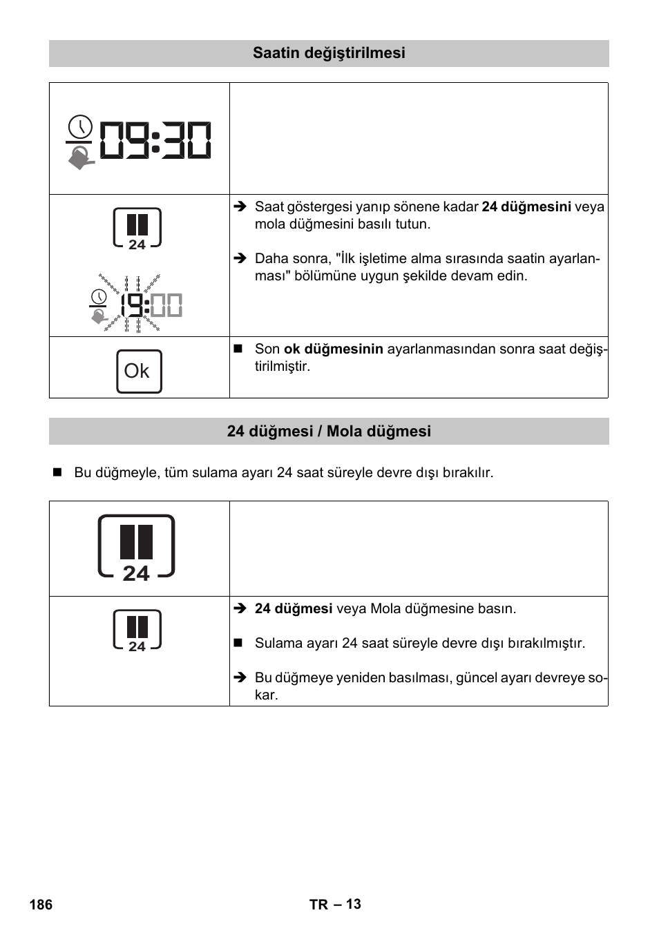 Saatin değiştirilmesi, 24 düğmesi / mola düğmesi | Karcher SensorTimer TM ST6 DUO eco!ogic User Manual | Page 186 / 374