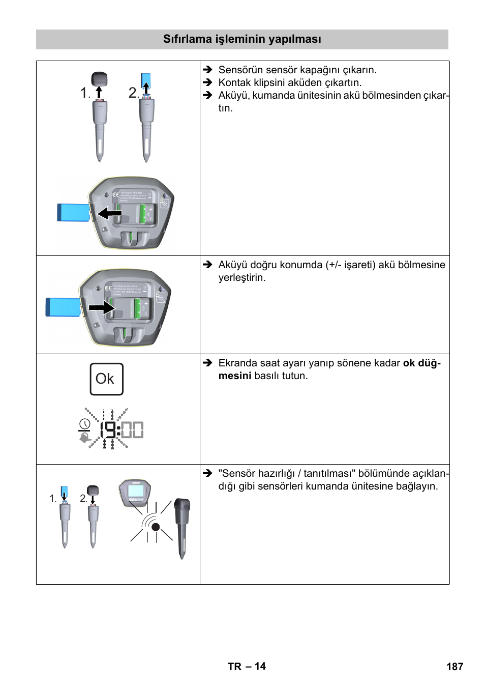 Sıfırlama işleminin yapılması | Karcher SensorTimer TM ST6 DUO eco!ogic User Manual | Page 187 / 374