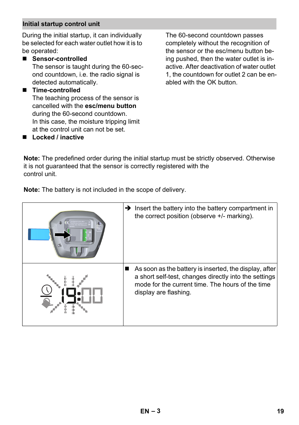 Initial startup control unit | Karcher SensorTimer TM ST6 DUO eco!ogic User Manual | Page 19 / 374