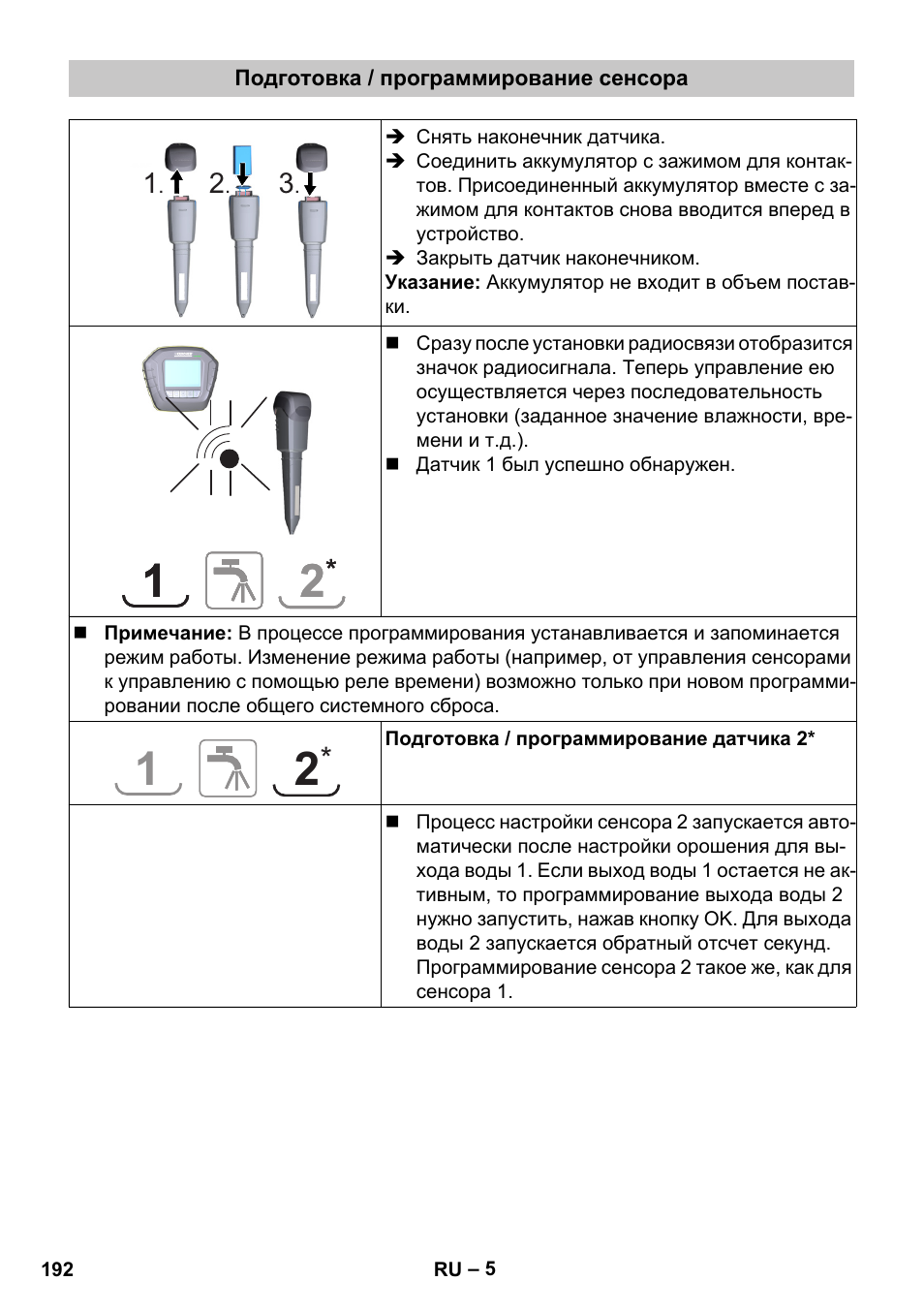 Подготовка / программирование сенсора | Karcher SensorTimer TM ST6 DUO eco!ogic User Manual | Page 192 / 374