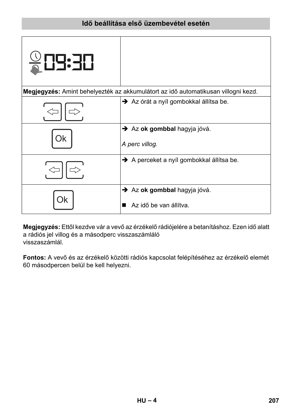 Idő beállítása első üzembevétel esetén | Karcher SensorTimer TM ST6 DUO eco!ogic User Manual | Page 207 / 374