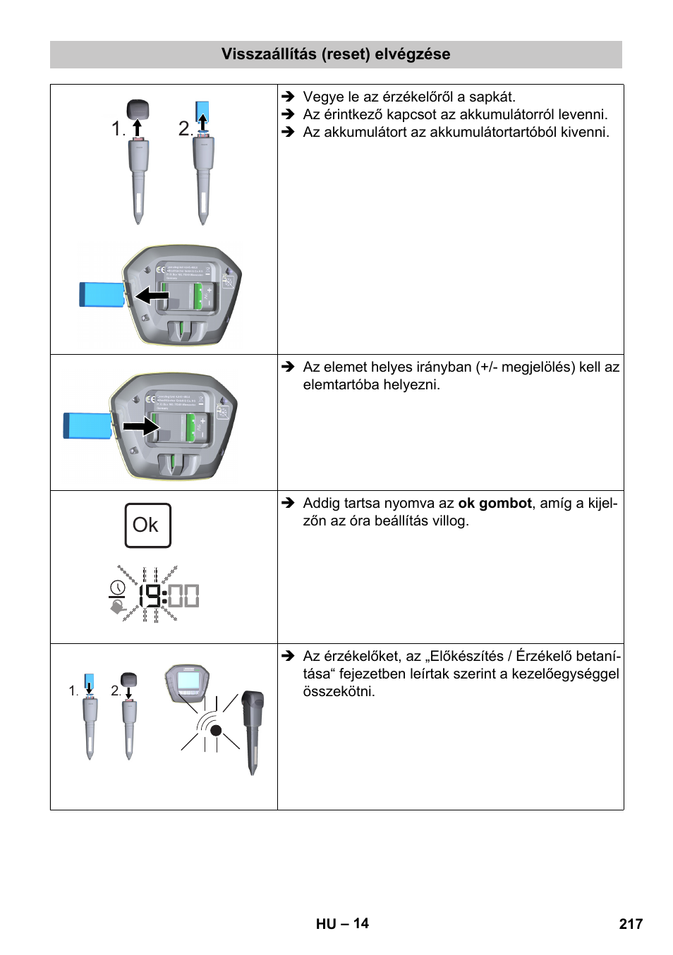 Visszaállítás (reset) elvégzése | Karcher SensorTimer TM ST6 DUO eco!ogic User Manual | Page 217 / 374