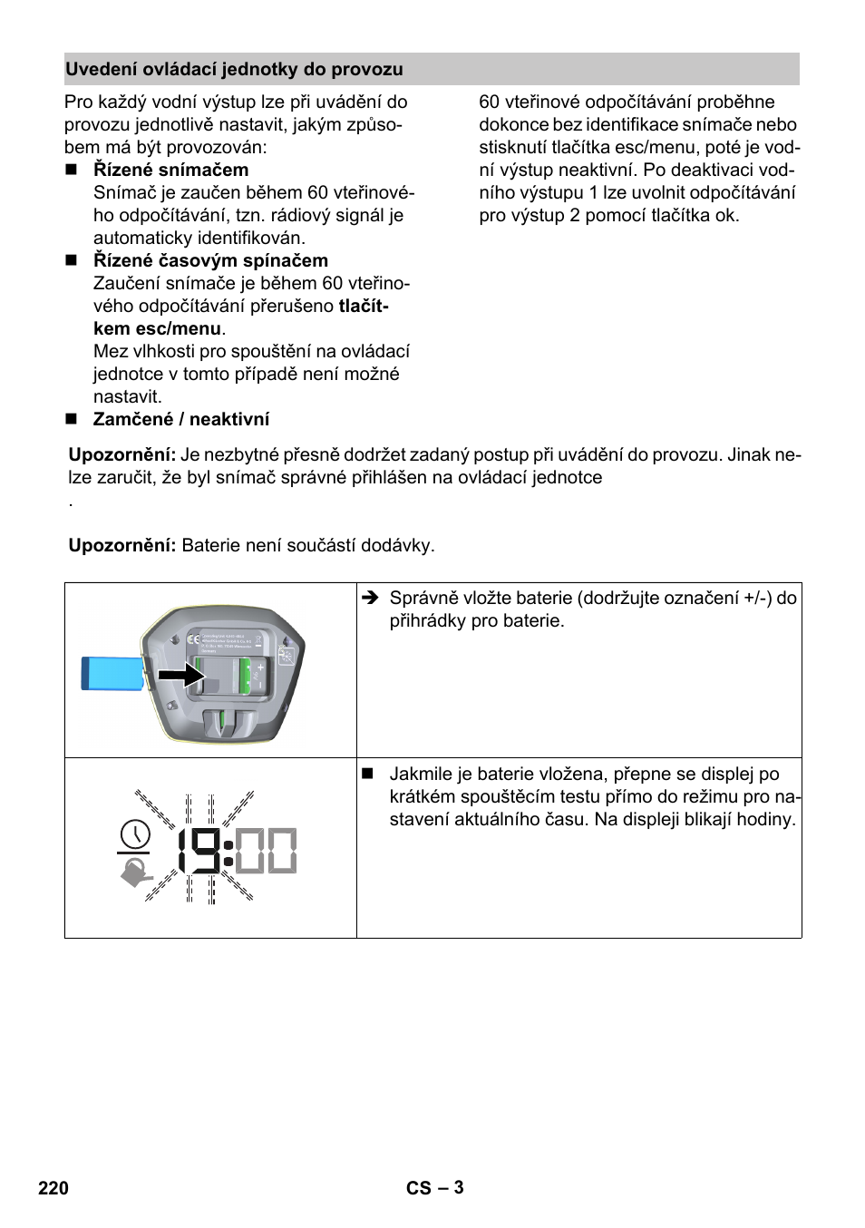 Uvedení ovládací jednotky do provozu | Karcher SensorTimer TM ST6 DUO eco!ogic User Manual | Page 220 / 374