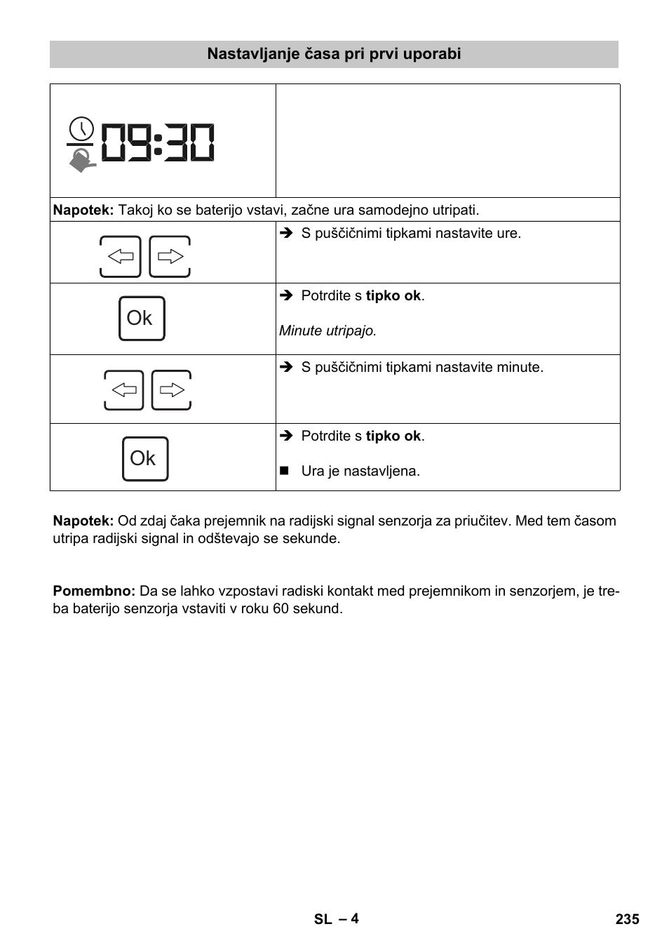 Nastavljanje časa pri prvi uporabi | Karcher SensorTimer TM ST6 DUO eco!ogic User Manual | Page 235 / 374