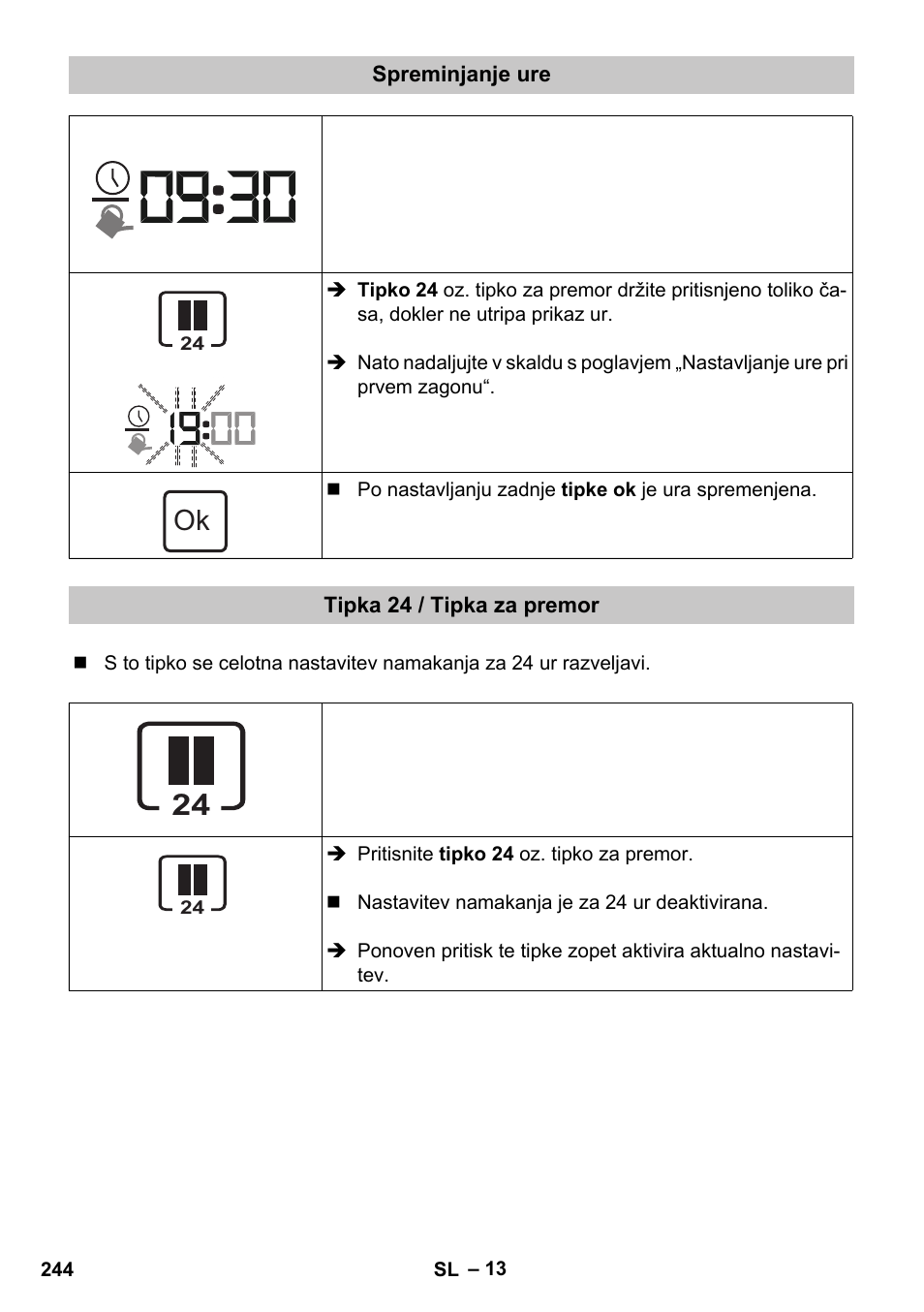 Spreminjanje ure, Tipka 24 / tipka za premor | Karcher SensorTimer TM ST6 DUO eco!ogic User Manual | Page 244 / 374