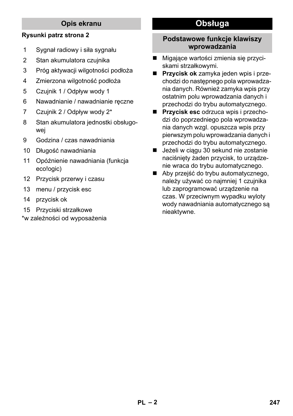 Opis ekranu, Obsługa, Podstawowe funkcje klawiszy wprowadzania | Karcher SensorTimer TM ST6 DUO eco!ogic User Manual | Page 247 / 374