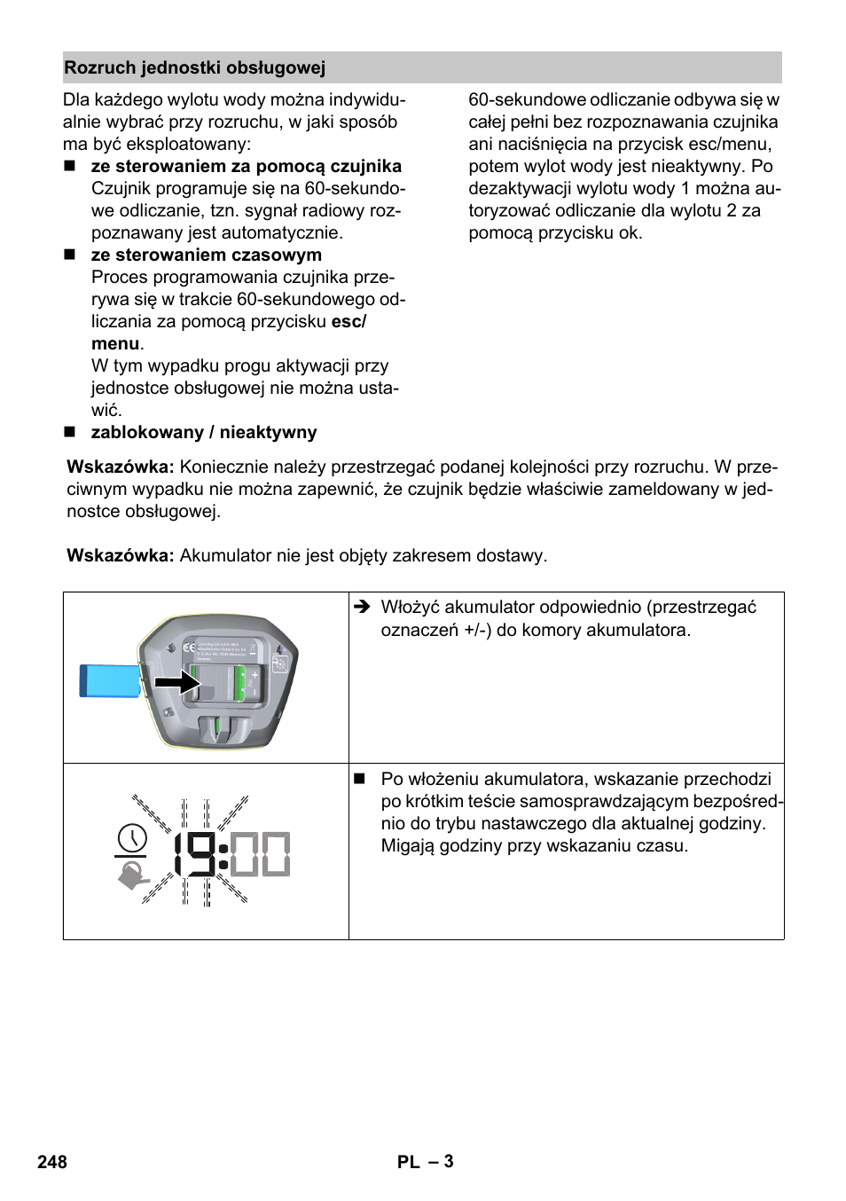 Rozruch jednostki obsługowej | Karcher SensorTimer TM ST6 DUO eco!ogic User Manual | Page 248 / 374