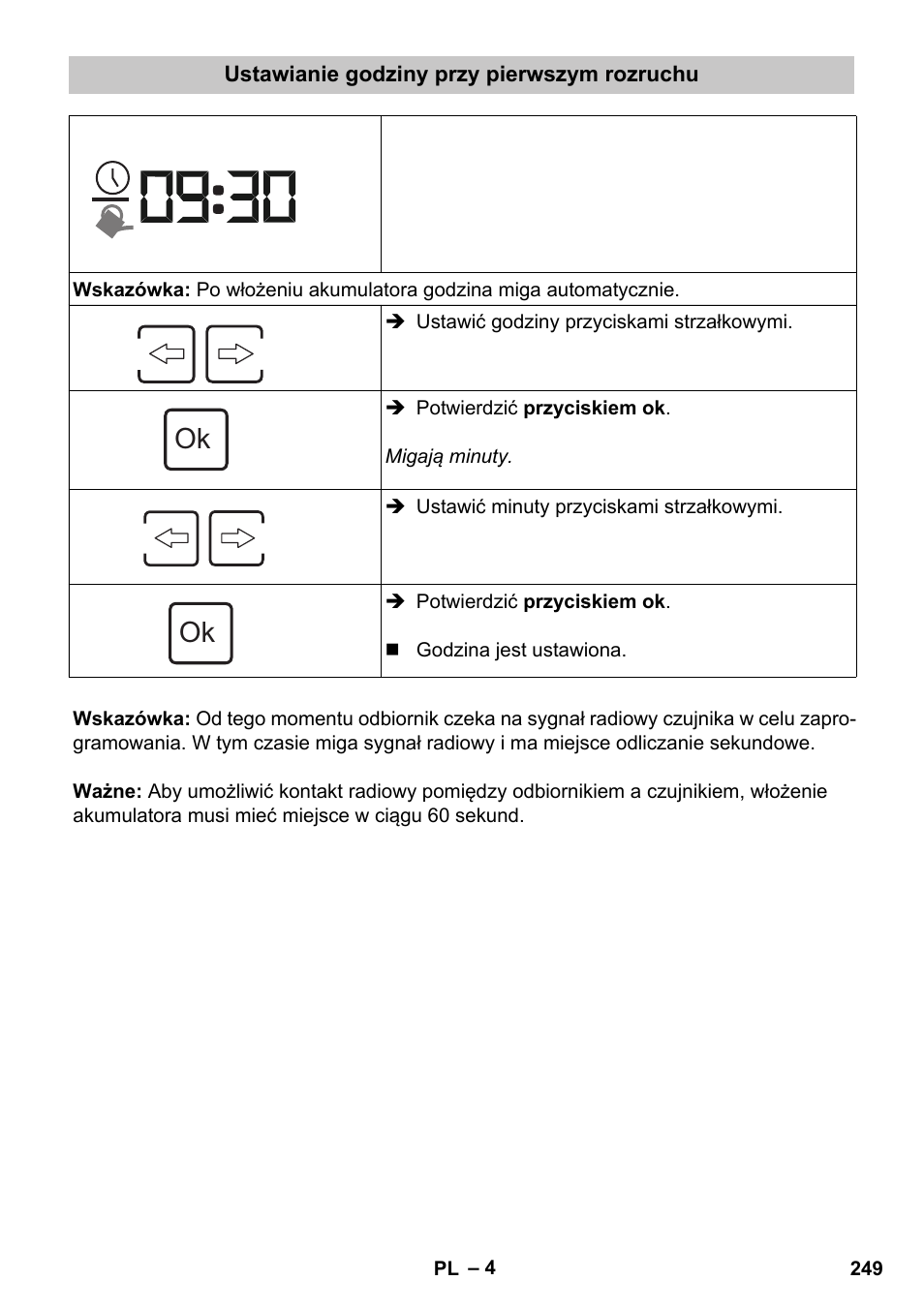 Ustawianie godziny przy pierwszym rozruchu | Karcher SensorTimer TM ST6 DUO eco!ogic User Manual | Page 249 / 374