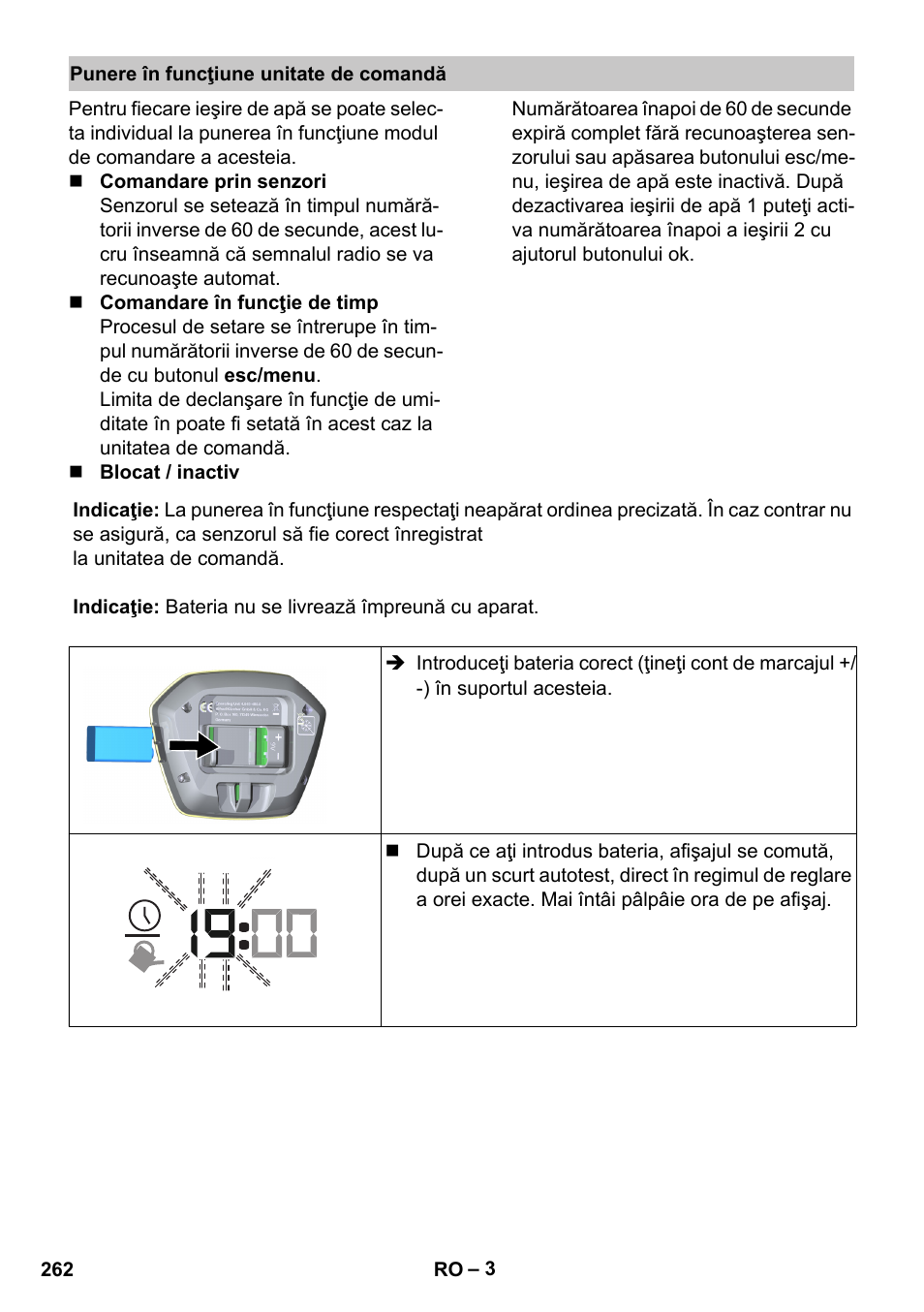 Punere în funcţiune unitate de comandă | Karcher SensorTimer TM ST6 DUO eco!ogic User Manual | Page 262 / 374