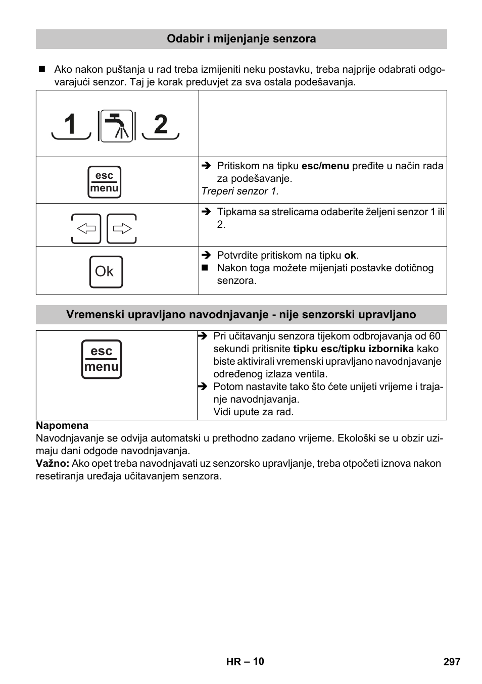 Odabir i mijenjanje senzora, Esc menu | Karcher SensorTimer TM ST6 DUO eco!ogic User Manual | Page 297 / 374