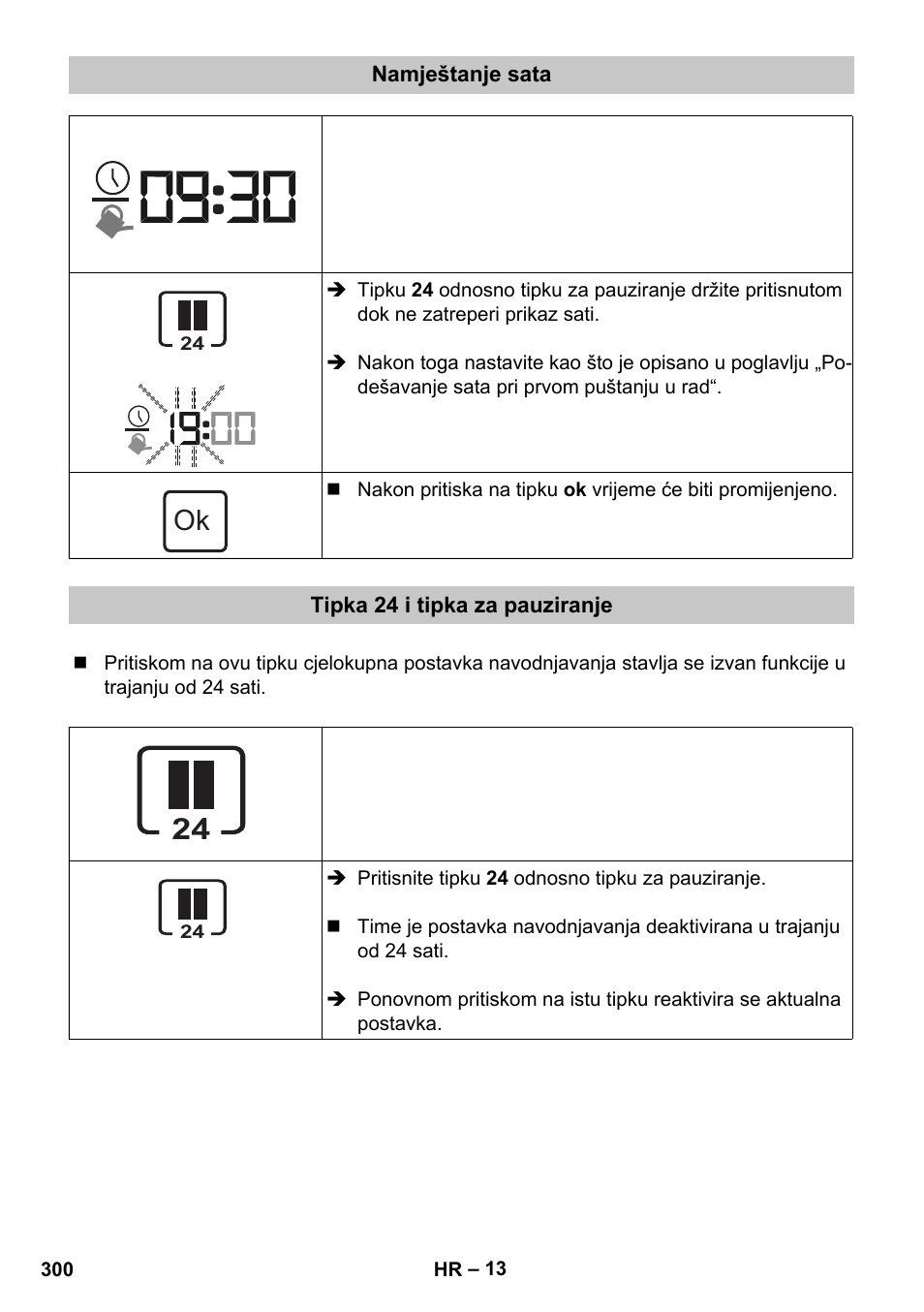 Namještanje sata, Tipka 24 i tipka za pauziranje | Karcher SensorTimer TM ST6 DUO eco!ogic User Manual | Page 300 / 374