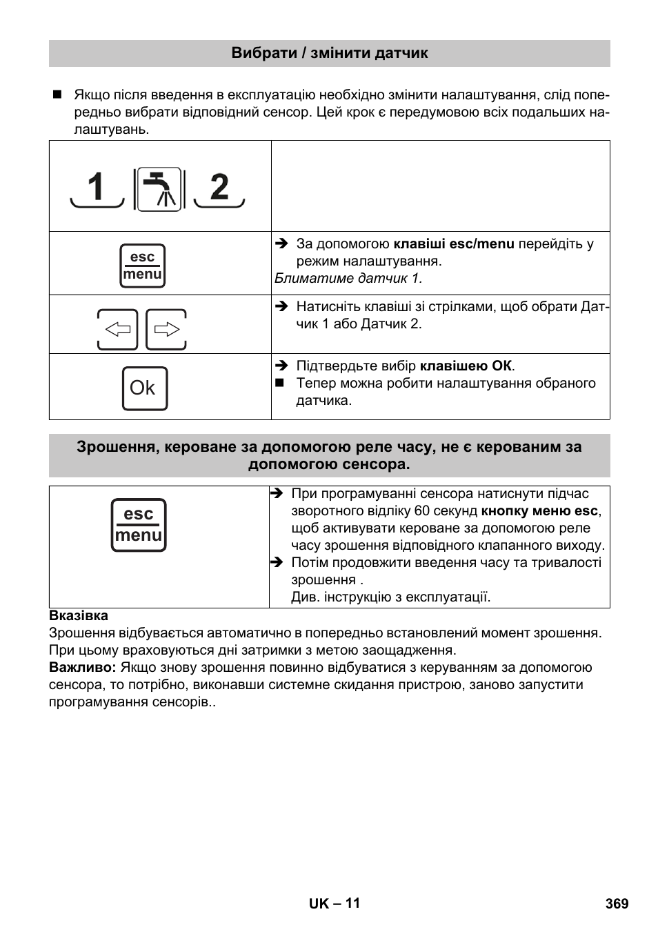 Вибрати / змінити датчик, Esc menu | Karcher SensorTimer TM ST6 DUO eco!ogic User Manual | Page 369 / 374