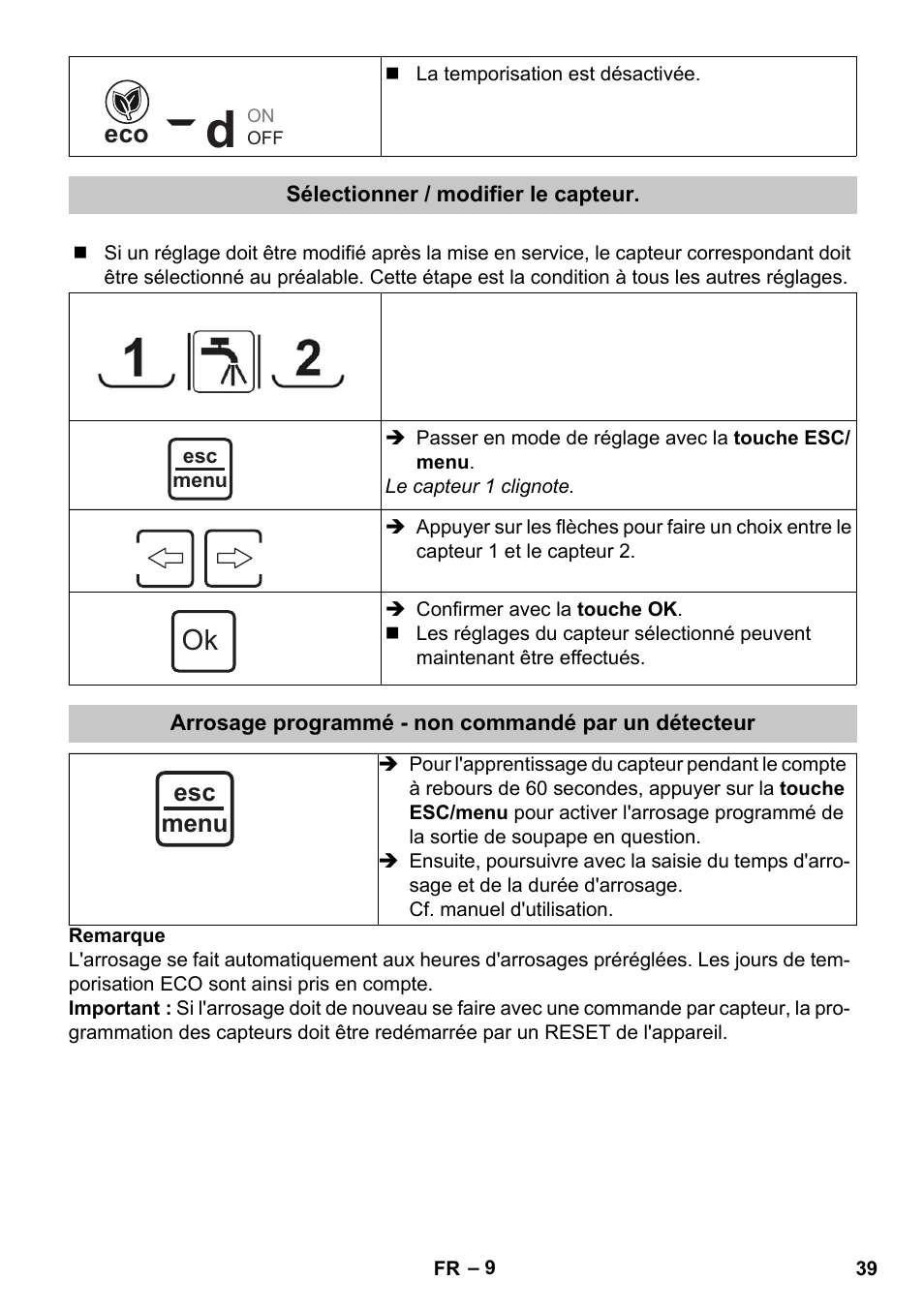 Sélectionner / modifier le capteur, Arrosage programmé - non commandé par un détecteur | Karcher SensorTimer TM ST6 DUO eco!ogic User Manual | Page 39 / 374