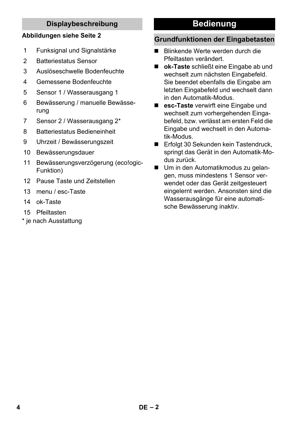 Displaybeschreibung, Bedienung, Grundfunktionen der eingabetasten | Karcher SensorTimer TM ST6 DUO eco!ogic User Manual | Page 4 / 374