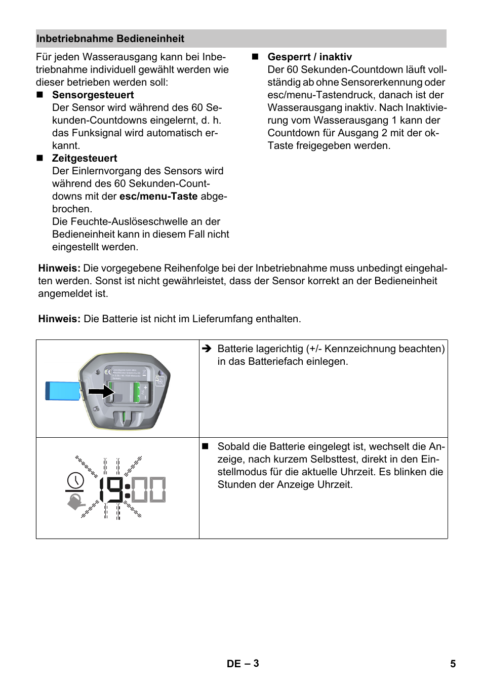 Inbetriebnahme bedieneinheit | Karcher SensorTimer TM ST6 DUO eco!ogic User Manual | Page 5 / 374