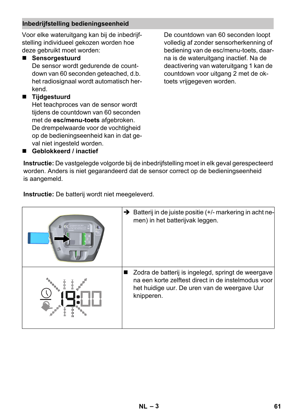 Inbedrijfstelling bedieningseenheid | Karcher SensorTimer TM ST6 DUO eco!ogic User Manual | Page 61 / 374