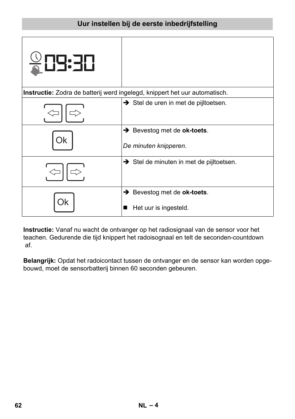 Uur instellen bij de eerste inbedrijfstelling | Karcher SensorTimer TM ST6 DUO eco!ogic User Manual | Page 62 / 374