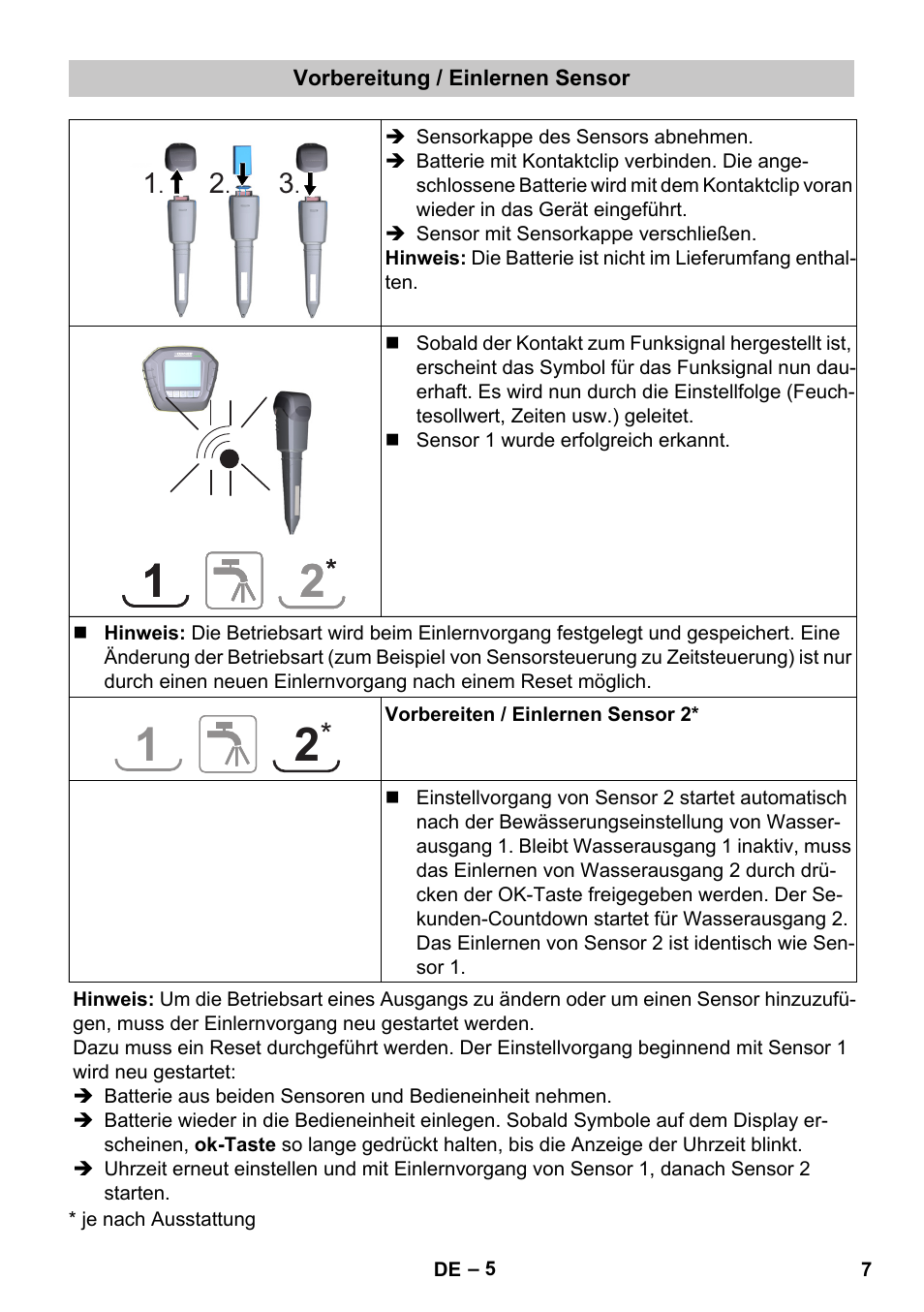 Vorbereitung / einlernen sensor | Karcher SensorTimer TM ST6 DUO eco!ogic User Manual | Page 7 / 374