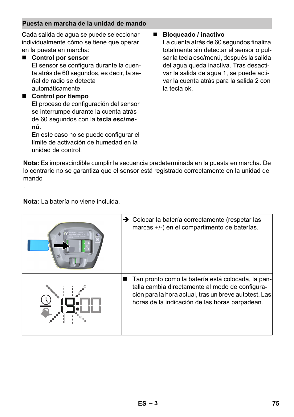 Puesta en marcha de la unidad de mando | Karcher SensorTimer TM ST6 DUO eco!ogic User Manual | Page 75 / 374