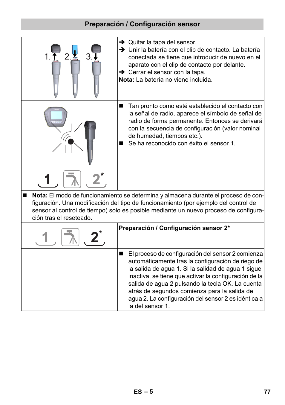 Preparación / configuración sensor | Karcher SensorTimer TM ST6 DUO eco!ogic User Manual | Page 77 / 374