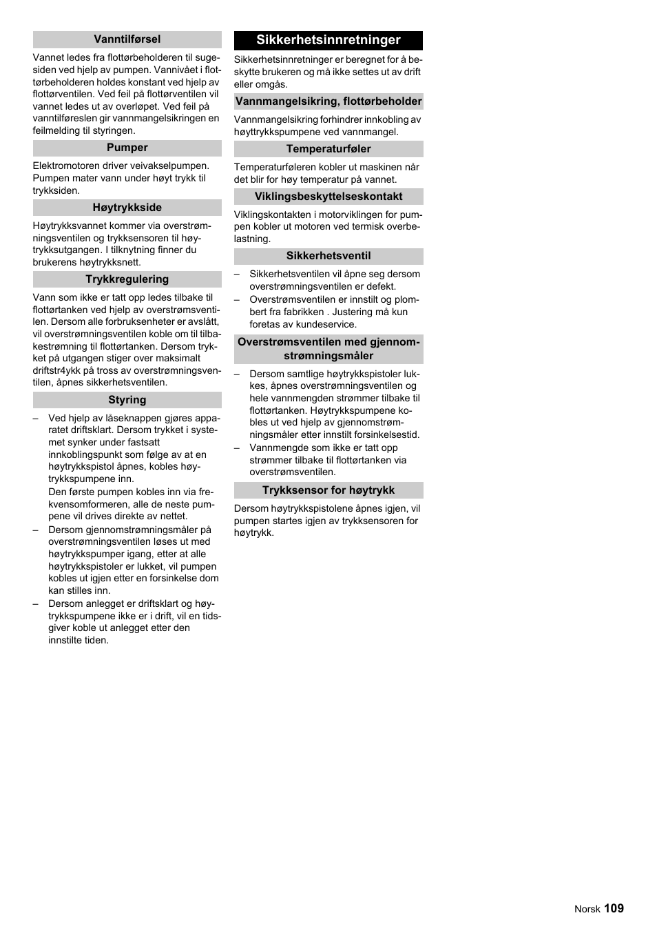 Sikkerhetsinnretninger | Karcher HDC advanced User Manual | Page 109 / 356